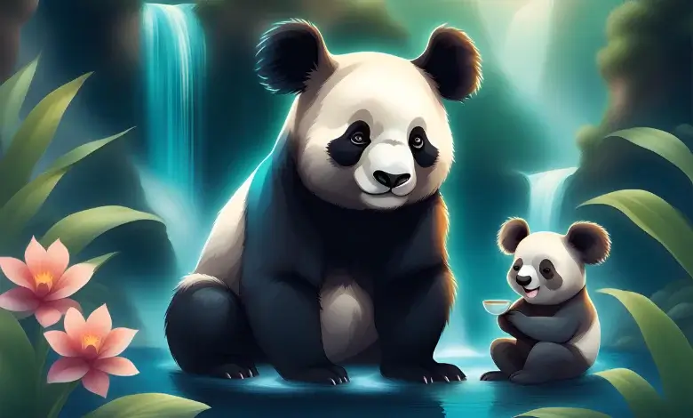 Panda ve Koala'nın Macerası Masalı: Şelale yanında panda ve koala